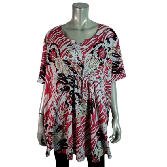 Roaman's Tops - Roaman's Top Plus Size 18W Tunic Elastic Waist Lightweight Floral Pullover Pink